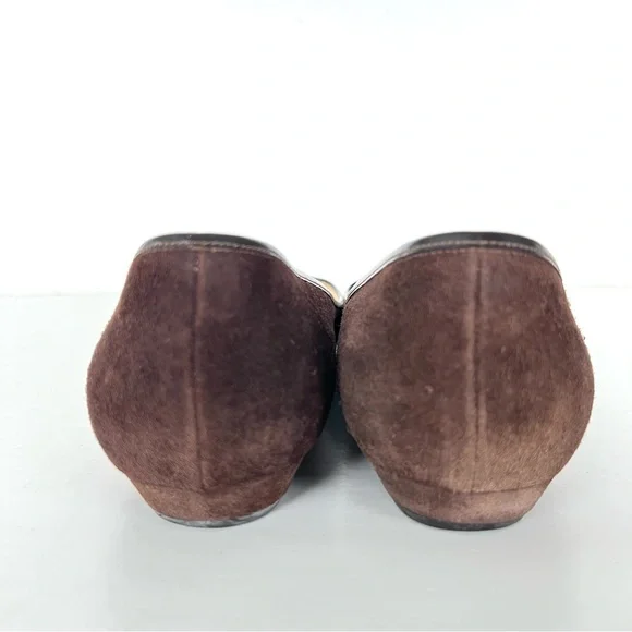 JIMMY CHOO Brown Suede w Leather Accent Close Pointy Toe Slip On Flats Sz 39 1/2